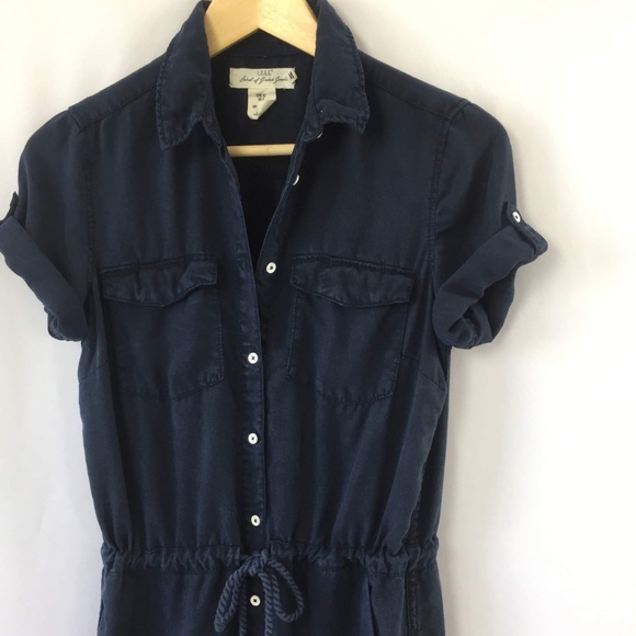 Button Down Shirt Dress with Drawstring - Picture 2 of 6